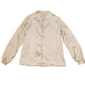 Alice Stuart Champagne Gray Satin Button Front Blouse Estimated Small